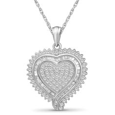 A Gift That Sparkles & Dazzles All: This timeless diamond heart pendant is sure to capture anyone’s heart. Fashioned with loads of brilliant white diamonds, this 1.00 carat heart necklace is romantic, dreamy and expertly crafted to reflect your love. Gorgeous 18 Inch Rope Chain Included: This Sterling Silver or 14K Gold-Plated Silver diamond heart necklace is beautifully suspended from a fashionable 18-inch rope chain, which is as durable as it is stylish. The chain can also be used with oth Heart Shaped Diamond Necklace, White Diamond Jewelry, Sterling Silver Heart Pendant, Heart Necklace Diamond, Silver Heart Pendant, Heart Pendant Diamond, Silver Heart Necklace, Rope Chain, Sterling Silver Heart