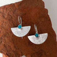 Shoot For The Moon Earrings - Sterling Silver, Indonesia - Women's Peace Collection Silver Clay Earrings Ideas, Keum Boo Jewelry, Turquoise Stone Jewelry, Turquoise Stone Earrings, Shoot For The Moon, Art Jewelry Earrings, Keum Boo, 925 Earrings, Metalwork Jewelry