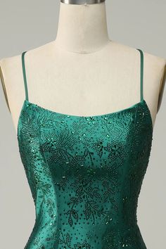 Dark Green Beaded Bodycon Homecoming Dress With Criss Cross Back Dark Green Short Homecoming Dress, Hoco Dress Colors For Brunettes, Green Home Coming Dresses, Aesthetic Homecoming Dress Short, Dark Green Prom Dress Short, Teal Hoco Dress, Emerald Green Hoco Dress, Dark Green Hoco Dress, Green Semi Formal Dress