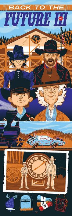 the back to the future movie poster is shown with an image of people in hats