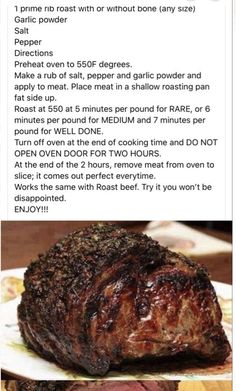 an image of steak on a plate with instructions for how to cook it