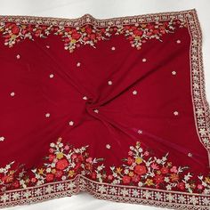 Unique Red Velvet Shawl with Gold Embroidery, Handwork Flowers and Scalloped Border | Red Dupatta | Indian Wedding Outfit | Gift for Mom A stunning velvet shawl with delicate embroidery and beautiful  stonework. This is a stunning addition to your Indian outfit collection!  Dimensions: 36.5 inches width x 95 inches length (0.9 m x 2.4 m) Shop more dupattas here: https://www.etsy.com/ca/shop/JewelsByJazzyToronto?ref=seller-platform-mcnav&section_id=22223144 *Please Note* Processing time will take 2-3 days once your order has been placed. Shipping time varies by location (5 days - 3 weeks). Please send me a message if you need your order urgently processed before this time. FREE SHIPPING across Canada on orders over $150 CAD. FREE SHIPPING to USA with minimum order $35 USD. Message me on Ins Red Traditional Wear With Floral Embroidery, Red Floral Embroidered Dupatta For Wedding, Red Semi-stitched Traditional Wear With Floral Embroidery, Semi-stitched Red Traditional Wear With Floral Embroidery, Red Embroidered Fabric With Floral Detail For Reception, Red Traditional Wear With Floral Embroidery For Ceremonies, Traditional Red Floral Embroidered Fabric, Red Bollywood Dupatta With Floral Embroidery, Bollywood Style Red Dupatta With Floral Embroidery