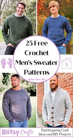 the 25 free crochet men's sweater patterns are available in sizes ranging from small to large