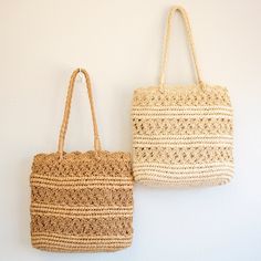 Straw Beach Tote, Straw Bags, Raffia Bag, Straw Tote, Day At The Beach, Denim Bag, Beach Tote, Knitted Bags, Long Handles