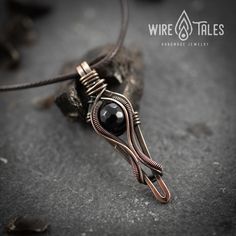 Wire wrapped bohemian style copper necklace pendant with natural black Onyx gemstone. Copper was oxidized to create antique look and to highlight the details of the wire work. It is a unisex necklace so it fits both men and women. This copper necklace comes with brown waxed cotton cord which has adjustable sliding knot and it can easily be adjusted to your preferred length ( approximately from 12 to 28 Inches). This necklace was made out of natural copper wire, so it is going to get darker over Handmade Black Copper Necklaces, Handmade Black Copper Necklace, Black Copper Pendant Jewelry, Black Copper Pendant Necklace, Black Copper Bohemian Necklaces, Black Bohemian Copper Necklace, Bohemian Black Copper Necklace, Black Wire Wrapped Necklaces For Jewelry Making, Black Copper Wire Pendant Necklaces