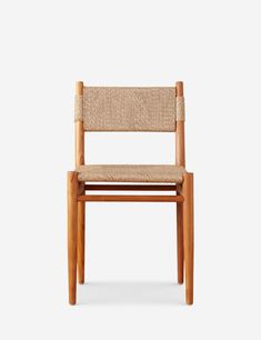 a wooden chair with a woven seat and backrest, viewed from the front view