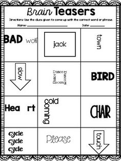 a printable worksheet with words and pictures for the brainteakers game