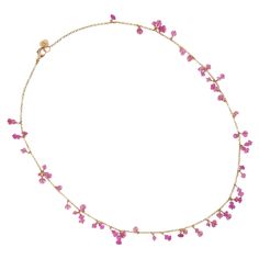 Alex Jona design collection, hand crafted in Italy, 18 karat rose gold chain necklace with pink sapphire bead pendants total carats 22.10. Dimensions: L 17.71 in / 45 cm X D 0,16 in / 4, 06 mm Alex Jona jewels stand out, not only for their special design and for the excellent quality of the gemstones, but also for the careful attention given to details during all the manufacturing process. Alex's passion for jewels flows in splendid pieces entirely hand-crafted according to the best goldsmith It Fine Jewelry Pink Briolette Jewelry, Rose Gold Pink Sapphire Necklaces Gift, Rose Gold Pink Sapphire Necklace For Gift, Luxury Pink Briolette Necklace, Fine Jewelry Faceted Briolette Necklaces, Fine Jewelry Briolette Faceted Necklace, Pink Sapphire Necklace For Gift, Delicate Pink Beaded Chain Jewelry, Elegant Rose Gold Necklaces With Faceted Beads