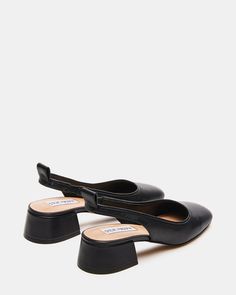 SMITTEN Black Leather Block Heel Slingback | Women's Heels – Steve Madden Slingback Heels Outfit, Comfortable Office Shoes, Ballet Silhouette, Block Heel Slingback, Office Heels, Black Slingback Heels, Work Heels, Professional Shoes, Heels Outfits