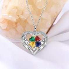 Treat yourself and your best friends to a bold, beautiful necklace that is truly one of a kind! Our Personalized Sterling Silver Wings and Hearts Necklace - 4 Custom Names 4 Birthstones is the perfect gifting option that complements your unique style perfectly, Handcrafted with the best quality stainless steel, this necklace is no doubt durable and long-lasting. Carefully crafted with stainless steel, this necklace is definitely worth investing in as it is durable and long-lasting. With regular Mom Necklace Personalized, Promise Necklace, Engagement Necklaces, Anniversary Necklace, Family Necklace, Heart Shaped Necklace, Hearts Necklace, Silver Wings, Mothers Necklace