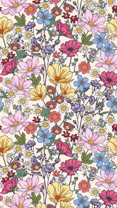 an image of a flower pattern on a wallpaper with many different colors and sizes