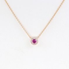 Ruby Diamond Necklace, Dainty Ruby Halo Necklace, Tiny Ruby Pendant Necklace, Diamond Necklace for Women, 14k Rose, White, and Yellow gold 14k Gold Gemstone Round Pendant Necklace, 14k Gold Gemstone Necklace With Round Pendant, 14k Gold Necklace With Gemstone Round Pendant, Fine Jewelry 14k Gold Necklace With Round Stone, Rose Gold Ruby Birthstone Necklace, Round Custom Gemstone Necklace In Fine Jewelry Style, Round Pendant Necklace With Halo Setting Gift, Custom Round Gemstone Necklace In Fine Jewelry Style, Custom Round Gemstone Necklace Fine Jewelry