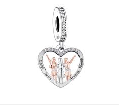 Sisters Heart Charm  Fits Pandora Bracelets Sterling Silver & CZ Heart Charms For Anniversary, White Gold Charms For Valentine's Day, Valentine's Day White Gold Charms, Friends Heart, Bracelets Pandora, Charmed Sisters, Charms Pandora, Sisters By Heart, Bracelet Pandora