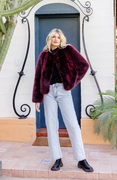 Soft-to-the-touch faux fur means luxurious texture in this statement-making jacket that's perfect for cool nights on the town. 21" length Crewneck Lined 100% polyester faux fur Machine wash, line dry Imported Silver Cocktail Dress, Fabulous Furs, Faux Fur Jacket, Merlot, Fur Jacket, Hip Length, Happy Hour, Fashion Statement, Vegan Leather