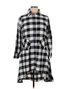 Unbranded Casual Dress Size: X-Large Gray Dresses - used. 100% POLYESTER, Shirtdress, Collared, Checkered/Gingham, High Low, Long Sleeve | Casual Dress - Shirtdress: Gray Checkered/Gingham Dresses - Used - Size X-Large Gingham Dresses, Gray Casual Dress, Gray Dresses, Long Sleeve Casual Dress, Gingham Dress, Shirtdress, Long Sleeve Casual, Gray Dress, Casual Dresses For Women