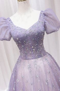 Purple Sequin Dress For Debutante Ball, Purple Embellished Dress For Debutante Ball, Embellished Purple Dress For Debutante Ball, Embellished Dresses For Debutante Ball, Purple Embellished Ball Gown Dresses, Embellished Purple Ball Gown Dress, Purple Embellished Ball Gown, Purple Embellished Evening Dress With Sweetheart Neckline, Embellished Tulle Dress With Short Sleeves