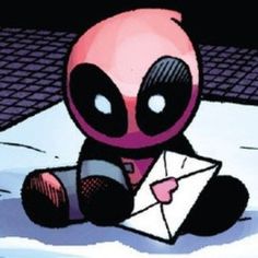 a cartoon character sitting on the ground with an envelope