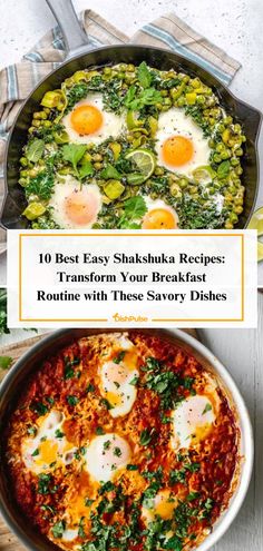 two dishes with eggs and spinach in them, one has an egg on top