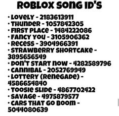 an advertisement for roblox song id's, which is written in black and white