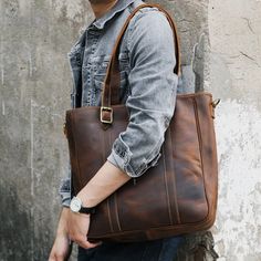 Men Tote Bag with Leather Strap Business Travel Tote Bag With Leather Handles, Leather Travel Tote Bag With Top Carry Handle, Leather Travel Bag Tote With Top Carry Handle, Leather Travel Bag With Top Carry Handle, Laptop Shoulder Bag With Adjustable Strap For On-the-go, Everyday Laptop Bag With Adjustable Strap And Double Handle, Leather Shoulder Laptop Bag With Handles, Leather Satchel Laptop Bag With Handles, Leather Laptop Satchel Bag With Handles