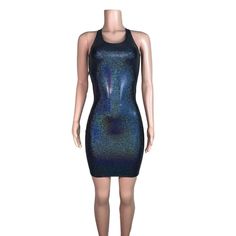 Black holographic bodycon dress. The fabric is high-quality hologram shimmery black spandex - stretchy enough to fit you and thick enough to offer a flattering bodycon fit. Metallic Shiny Bodycon Dress, Metallic Shimmer Bodycon Dress, Shiny Sleeveless Bodycon Dress For Night Out, Metallic Mini Length Bodycon Dress, Iridescent Fitted Mini Dress, Metallic Sleeveless Bodycon Dress For Night Out, Sleek Stretch Bodycon Club Dress, Sleeveless Metallic Bodycon Dress For Night Out, Sleek Stretch Bodycon Dress For Club