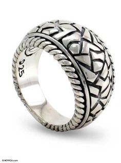 Hand Crafted Men's Sterling Silver Ring - Labyrinth | NOVICA Silver Mens Rings, Cool Rings For Men, Glow Jewelry, Modern Silver Jewelry, Stone Accessories, Mens Rings, Sterling Silver Mens Rings, Women's Rings, Gold Chains For Men