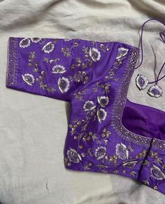 Hand embroidered ready made saree blouse / crop top/stitched saree blouse usa / saree blouse/modern blouse/zardosi blouse/saree blouse/ pure silk blouse/ heavy maggam work blouse / lavender bridal wedding blouse / custom blouse lavender bridal embroidery        It is very true that a perfect blouse is the one which makes your saree look stand out !! If you find one of such a style that you have been wanting to have then dont let it go !! we carry such unique trending blouses that instantly add a stylish look to any saree !!     Well..!! we understand that you may not get in your desired size/pattern, here you go with customization according to your size/pattern which we can deliver in 1-2 weeks of time period !!      Here is a beautiful lavender Hand embroidered heavy zardosi work saree bl Saree Blouse Modern, Zardosi Blouse, Lavender Embroidery, Bridal Embroidery, Modern Blouse, Maggam Blouse, Hand Embroidered Blouse, Stitched Saree, Zardosi Work