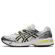 The Asics Gel 1090 is a modern take on a classic silhouette. Inspired by the lines of a motorcycle, this shoe emphasizes speed and agility. Its sleek design features a simplified upper and iconic details like the toe cap and tiger claw logo at the heel. The White Silver Yellow colorway adds a touch of sophistication to the sneaker. Perfect for running, jogging, or just everyday wear, the Asics Gel 1090 is a timeless classic. (SNKR/Retro/Casual/Unisex/Low Top) Asics Gel 1090, Tiger Claw, Marathon Running Shoes, Running Shoes Sneakers, Asics Gel, Stylish Sneakers, Timeless Classic, White Silver, Sleek Design