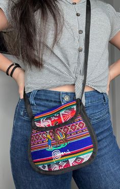 "GIFTS FOR HER ♥ Ethnic Boho Bag. These Peruvian Casual Bags are made with hand woven fabric in a variety of bright colors and Andean designs with Inca's motifs. Quilted fabric and finished with soft linen. Long shoulder / crossbody strip 46 inches. Big pocket with a zipper in the back. Measurement: 8 x 8 inches and 1 inch gusset. HANDMADE IN PERU BY BUYING THIS ITEM, YOU ARE HELPING PERUVIAN ARTISANS FORM THE ANDEAN COMMUNITIES AND THEIR FAMILIES. \"When you buy our products your are supporting Bohemian Bags With Pockets For Daily Use, Bohemian Shoulder Bag With Pockets, Bohemian Multicolor Pouch For Everyday Use, Bohemian Multicolor Bags With Pockets, Multicolor Shoulder Bag Pouch For Everyday Use, Casual Festival Shoulder Bag, Multicolor Shoulder Bag With Pockets For Daily Use, Casual Multicolor Pouch Satchel, Casual Hobo Shoulder Bag For Festivals