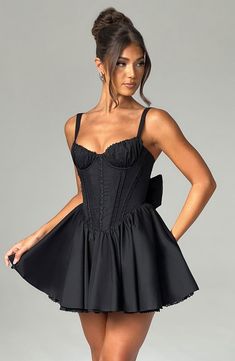 The perfect dress for date nights with the prettiest silhouette, Josie is cut from our premium cotton blend with flirty lace trims to the bust and skirt. With an oversized bow to the back, this flirty design has a boned bodice for the ultimate snatched waist, which is a pretty contrast to the super full skirt. 



Colour: Black.

Premium non-stretch cotton blend fabric.

Fully lined.

Delicate lace trims.

Piping on bodice.

Boning in corset for snatched waist.

Gathered, underwired cups.

Tie b Mini Corset Dress, Dress For Party, Vestido Casual, Mini Dresses Summer, Spaghetti Strap Dresses, Flowing Maxi Dress, Glamorous Evening Gowns, Corset Dress, Deep V Neck