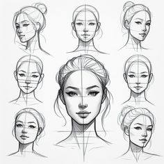 an image of a woman's head with different angles and hair styles on it