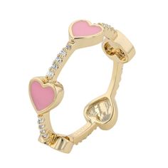 You will love the charming design of this cubic zirconia pink enamel heart stacking ring. Click on this JEWELRY & WATCHES GUIDE to learn about fit, styles, materials and more! You will love the charming design of this cubic zirconia pink enamel heart stacking ring. Click on this JEWELRY & WATCHES GUIDE to learn about fit, styles, materials and more! FEATURES Width: 6 mm Shank style: stackable Band fit: comfort fit Metal: brass Plating: 14k gold Finish: polished Packaging: velvety pouchSTONE DETA Stackable Cubic Zirconia Jewelry For Valentine's Day, Pink Cubic Zirconia Stackable Rings As Gift, Pink Stackable Cubic Zirconia Jewelry, Pink Cubic Zirconia Stackable Rings For Anniversary, Pink Cubic Zirconia Stackable Jewelry, Dainty Pink Heart Ring For Valentine's Day, Pink Enamel Promise Ring, Valentine's Day Stackable Cubic Zirconia Jewelry, Pink Stackable Enamel Ring As A Gift