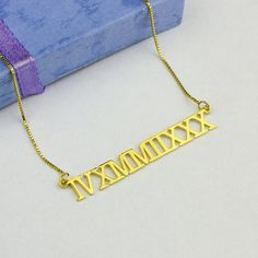 Roman Numeral Necaklce, Gold Roman Necklace, Customized Roman Numeral Necklace, Personalized Roman P Classic Engraved Jewelry For Birthday Gift, Sterling Silver Necklace With Chain For Birthday, Pendant Necklace For Birthday Gift, Classic Engraved Necklace For Birthday, Classic Engraved Necklace For Birthday Gift, Classic Nameplate Necklace For Birthday, Classic Jewelry With Hallmarks For Birthday, Classic Hallmarked Necklace For Birthday, White Gold Necklaces With Hallmarks For Gift