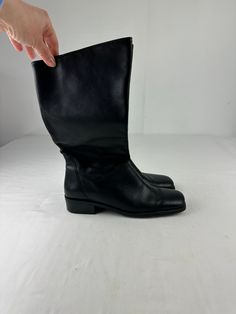 "READ ALL DETAILS BEFORE PURCHASING...Pretty please. MEASUREMENTS: ~ Sole Length 10 1/8\" ~ Sole Width 3 1/2\" ~ Heel Height 1\" ~ Shaft Height 8\" back / 9\" front ~ Tag Size: 7 1/2 *COMPARE PERSONAL MEASUREMENTS FOR PROPER FIT ITEM DETAILS: Black in color, pull on design, block heel, square toe, leather is soft, lined, front of boot is slightly higher than back ~ Era: Y2K ~ Brand: Naturalizer ~ Material: leather  ~ Style: Capsule / Preppy / Indie ~ Condition: Good - no flaws Need more information? Just ask, here to help!  Perfectly imperfect vintage charm may exist, but that's the sustainability appeal!" Preppy Indie, Style Capsule, Pretty Please, Boots Square Toe, Y2k Black, Leather Style, Calf Boots, Perfectly Imperfect, Boot Shoes Women