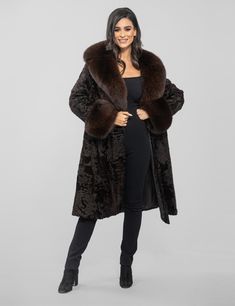 Long Line High Quality Real Astrakhan Fur Coat Brown Color - Etsy Fur Coat Brown, Fur Leather Jacket, Dark Brown Color, Fox Fur, Fur Collar, Fur Collars, Collar And Cuff, Fur Jacket, Winter Coat