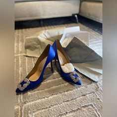 Blue Manolo Blahnik I Wore These Once Only For My Wedding On December. They Are In Great Condition As I Used A Sole Protector Bought From Amazon Blue Manolo Blahnik, Blahnik Shoes, Manolo Blahnik Shoes, Shoes Blue, My Wedding, Blue Shoes, Manolo Blahnik, Shoes Women Heels, Color Blue