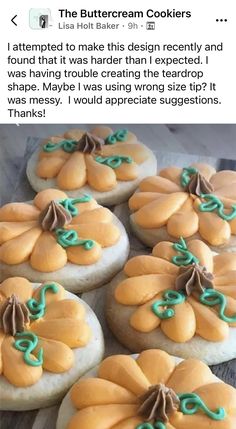 some cookies that have been decorated with green and brown icing are on top of each other