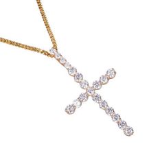 NECKLACES Luxury Diamond Cross Necklace For Formal Occasions, Luxury Diamond White Cross Necklace For Formal Occasions, Iced Out Cubic Zirconia Round Pendant Necklaces, Gold Cross Pendant Jewelry For Party, Iced Out Cubic Zirconia Round Pendant Necklace, Iced Out Diamond White Cross Jewelry, Dazzling Sparkling Pendant Jewelry, Elegant Iced Out Round Pendant Jewelry, Crystal Clavicle Chain With Cross Pendant