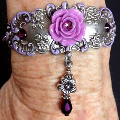 DeviantDiva Victorian Romance Inspired Delicate Cuff Bracelet by DeviantDivaKuffs on Etsy Painted Lavender, Victorian Bracelet, Victorian Romance, Scroll Work, Lavender Roses, Bracelet Silver, Tiffany Heart, Heart Charm Bracelet, Deep Purple