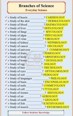 the branches of science for every student in this class, they have different kinds of words