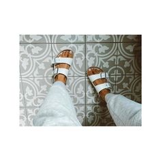 —@jen_meagher - Matchy matchy ☁️ (me & my tiles) White Leather Footbed Slip-on Sandals, White Double Strap Sandals With Cork-bed Midsoles, White Casual Slides With Single Toe Strap, Casual White Sandals With Buckle Closure, Comfortable White Slides With Leather Footbed, Classic White Footbed Sandals With Cork-bed Midsoles, White Flat Everyday Sandals, White Flat Sandals For Everyday, White Flat Sandals For Everyday Wear