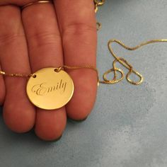 14k Solid Gold - Personalized Name - Engraved Necklace - Gold Round Necklace - Engraved Nameplate - 14k Name Necklace - 14k Solid Gold Name . . . . . . . . . . . . . . . . . . . . . . . . . . . . . . . . . . . . . . . . . . . . . . . . . . . . . . . . . . . . Looking for a thoughtful gift for your loved one? You will love this high quality 14k solid gold round name necklace. This is a perfect gift for your girlfriend or wife. Personalize it with her name in a beautiful font. This lovely solid go Etched 14k Rose Gold Jewelry, Gold Name Necklace With Round Pendant For Anniversary, 14k Gold Engraved Name Necklace Gift, Yellow Gold Name Necklace With Round Pendant For Gift, Silver Nameplate Necklace Stamped 14k, Engraved 14k Gold Name Necklace For Gift, Gold Dainty Round Pendant Custom Necklace, Dainty Gold Custom Necklace With Round Pendant, Gift Engraved 14k Gold Name Necklace