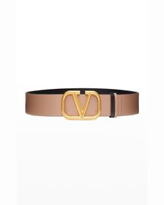 Monogrammed Items, Top Designers, Valentino Garavani, Leather Belt, Calf Leather, Neiman Marcus, Face Mask, Tops Designs, Buckle