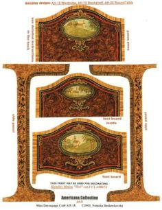 three pieces of furniture with different designs and colors on the top, bottom, and bottom