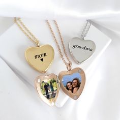 Custom engraved locket necklace for mom and grandma, a great gift as wedding gift for Mother of the bride and Mother of the groom. The locket is made of high quality surgical stainless steel, a waterproof and non tarnish metal that will not fade its color overtime. This is a sturdy locket with magnetic closure. This locket can be purchased with one or two photos, the front can be engraved with names, initials or any of our symbols, the back can be blank or we can engrave the following options: This locket can be purchased with one or two photos, the front is engraved with names, initials or any of our symbols, the back can be blank or we can engrave the following options: OPTION 1: "NO engraving on back" We will not engrave anything on the back, the back will be blank. OPTION 2: " Add mess Sister Mothers Day, Bride And Mother, Engraved Locket, Gold Heart Locket, Necklace For Mom, Picture Engraving, Photo Pendant, Mom And Grandma, Heart Locket