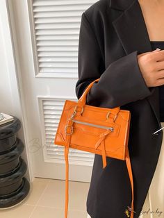 Bird in Bag - Orange Neon Square Zipper Bag Orange Square Leather Bag, Orange Large Capacity Square Bag, Modern Orange Square Bag, Orange Bag With Zipper Closure, Orange Zipper Closure Crossbody Shoulder Bag, Orange Bag, Square Bag, Mini Fashion, Zipper Bags