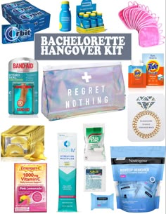 the back to school hangover kit is filled with items like hand sanitizers, toothpaste, and more