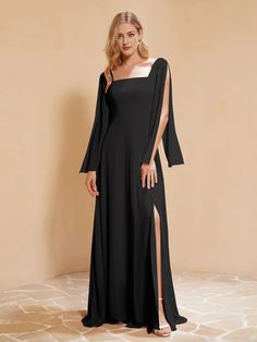 Square neck pleated chiffon and floor dress Chiffon A-line Dress With Pleated Bodice, Chic Chiffon Dress For Banquet, Flowy A-line Evening Dress, Chiffon Dresses With Pleated Bodice For Banquet, Chiffon Banquet Dress With Pleated Bodice, Banquet Chiffon Dress With Pleated Bodice, Square Neck Dress With Ruched Bodice For Evening, Square Neck Ruched Bodice Evening Dress, Formal Floor-length Chiffon Maxi Dress