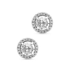 18K White Gold Diamond Halo Studs
A special look, these diamond stud earrings elevate her attire. Crafted in 18K white gold, each earring features a round brilliant cut diamond - artfully set to enhance size and sparkle - wrapped in a frame of smaller diamonds. Shimmering with 1.43 ct. t.w. of diamonds and a brilliant buffed luster, these post earrings secure comfortably with a flower shaped friction back. 
0.61 carat round cut I color si1 GIA report
0.62 carat round cut I co Luxury White Diamond Earrings With Halo Setting, Luxury Halo Diamond Earrings With Round Cut, Luxury Halo Round Cut Diamond Earrings, Halo White Gold Diamond Earrings Round Cut, Halo Cubic Zirconia Round-cut Earrings, Emerald Earrings Drop, Orange Sapphire, Diamond Stud Earrings, Tennis Bracelet Diamond