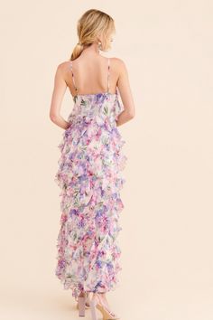 Rent Jia Ruffle Maxi Dress from Nuuly. Pick 6 items for $98/month. Free shipping + returns. Ruffle Maxi Dress, Tiered Midi Dress, Romantic Look, Ruffled Maxi Dress, Floral Ruffle, Dress Size Chart, Modern Boho, Wedding Attire, Purple Floral